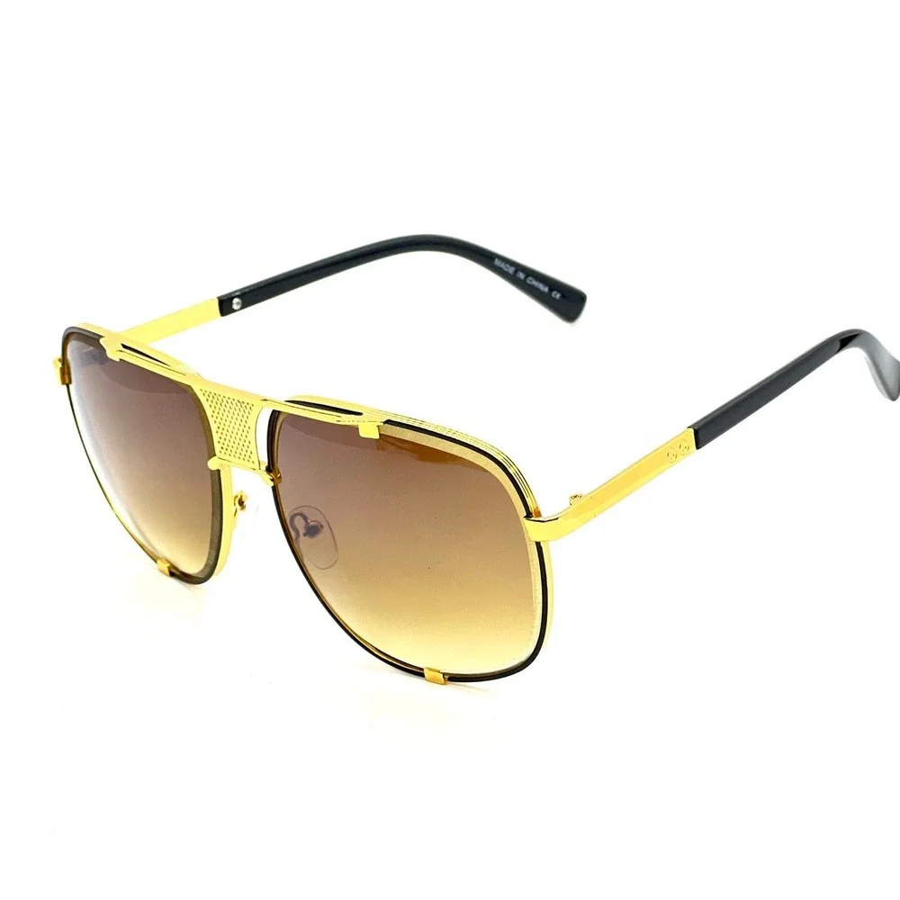 Aviator Sunglasses Gold Frame Brown Lens Fashion Shades Trendy Retro Vintage Men